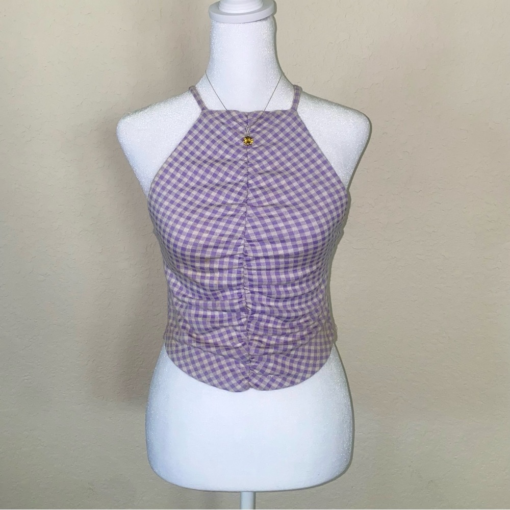 Purple Zara Gingham Halter Top. Size small